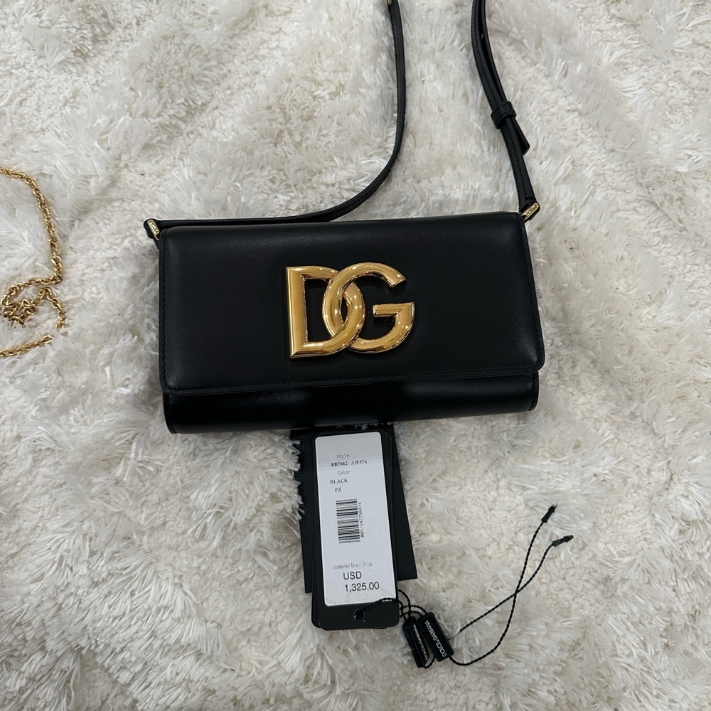 Dolce & Gabbana Black Bag with Gold DG Logo Authentic
